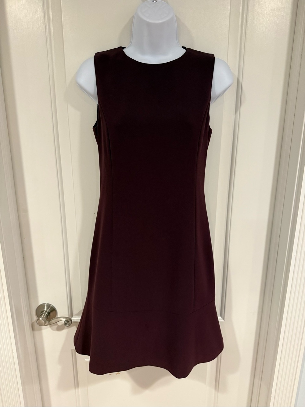 Theory sleeveless shift mini dress in a deep burgundy or dark currant